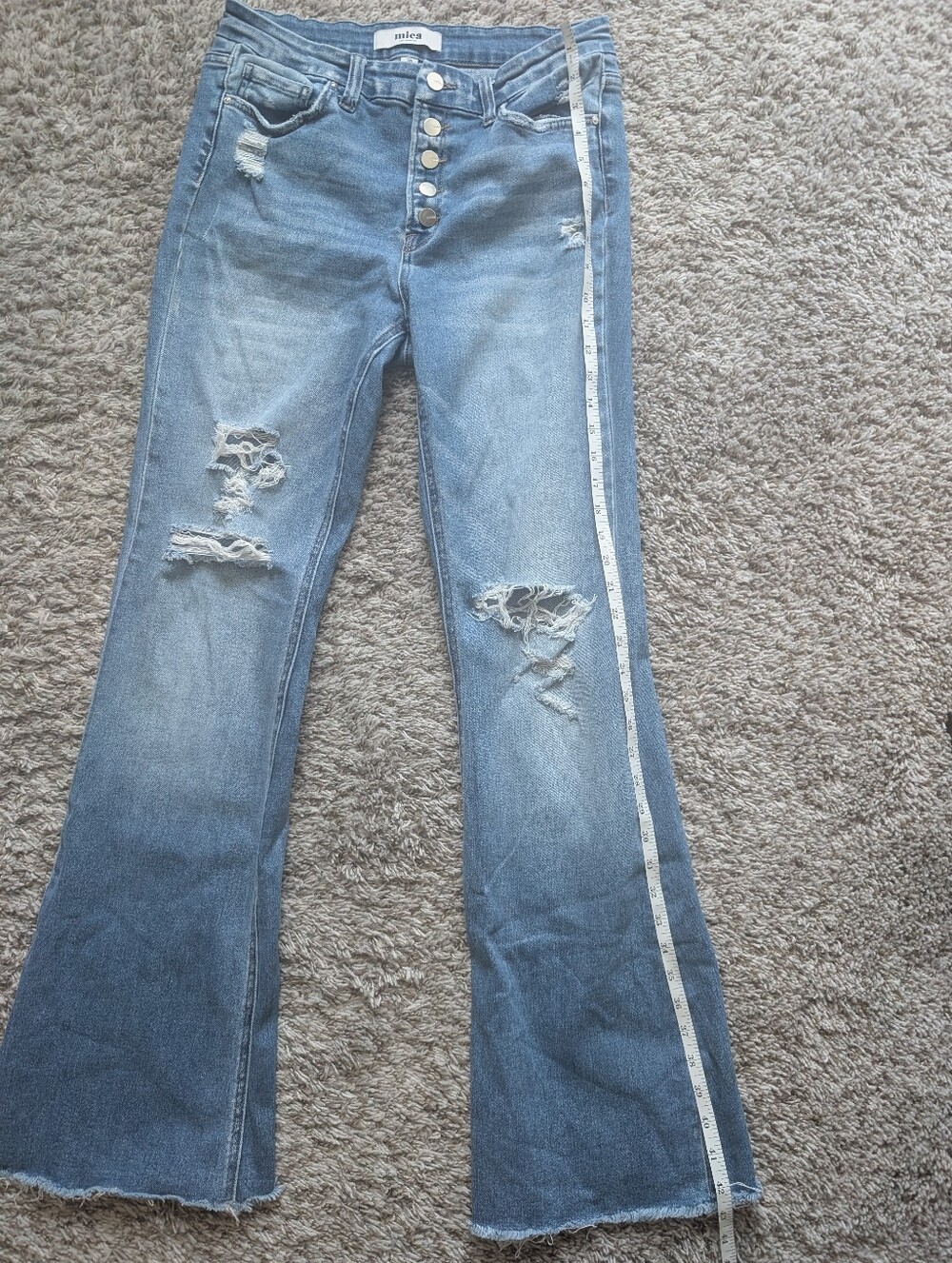 Distressed Light Blue Flare Jeans - Picture 4 of 8